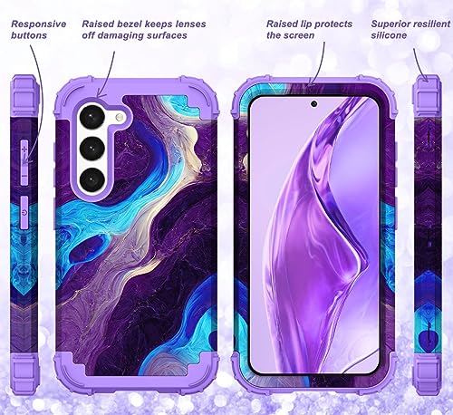 Hocase for Galaxy S23 Case, Shockproof Heavy Duty Protection Soft Silicone Rubber Bumper+Hard Plastic Hybrid Protective Case for Samsung Galaxy S23 (6.1" Display) 2023 - Blue Purple Marble