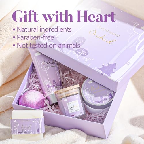 Spa Gifts for Women, Body & Earth 5 Pcs Gifts for Women Orchid Gift Set for Women, Bath and Body Gifts Set, Birthday Gifts for Women, Self Care Bath Gifts Kit