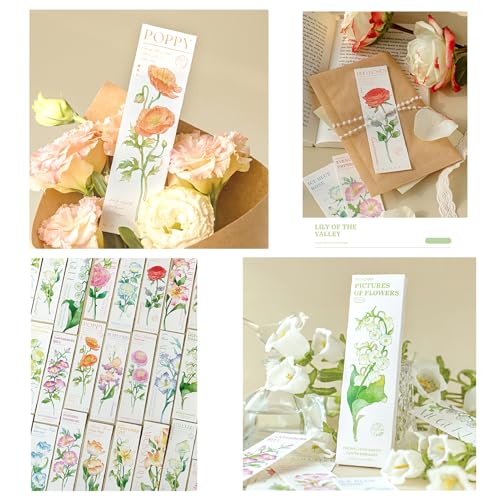 Doraking 20PCS Nature Flower Themed Paper Bookmarks for Book Lovers, Boxed Bookmarks Set as Gifts for Students