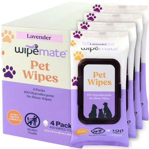 WIPEMATE Lavender Scent Premium Dog & Cat Pet Wipes Cleans Pet Paws, Ears, Fur, Butt, & Anal Gland Wipe No-Rinse Solution Gentle Deodorizing & Hypoallergenic for Small/Medium Pets - 100 Count