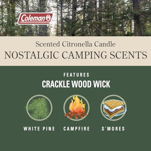 Coleman Scented Outdoor Citronella Candle with Wooden Crackle Wick, Pine Scent, 6 oz (Pack of 6)