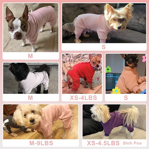 cyeollo Fleece Dog Pajamas Warm Dog Winter Coat Thermal Soft Pjs Small Dog Onesie Stretchy Jumpsuit Doggie Pet Clothes Outfits Cat Apparel, Pink S