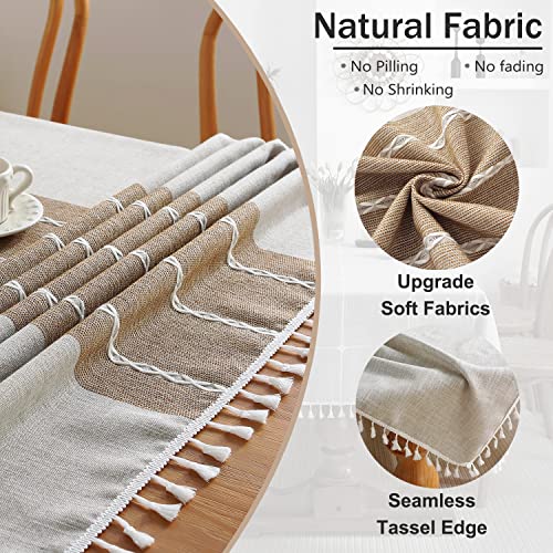 JIALE Tablecloths for Rectangle Tables,Cotton Linen Table Cloth Waterproof Tablecloth Wrinkle Free Farmhouse Dining Table Cover,Soft Fabric Table Cloths with Tassels,Brown,55" X 55",2-4 Seats