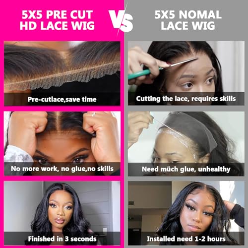NVC Glueless Wigs Human Hair Pre Plucked Pre Cut 5x5 HD Lace Closure Wigs Human Hair for Women 180 Density Ready to Go Wig Body Wave Lace Front Wigs for Beginners (4/27 Color, 18 Inch)