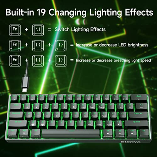 DIERYA DK61SE 60% Mechanical Gaming Keyboard, 61 Keys Anti-Ghosting, LED Backlight, Detachable USB-C, Ultra-Compact Mini Wired Keyboard with Brown Tactile Switch for Windows Laptop PC Gamer Typist