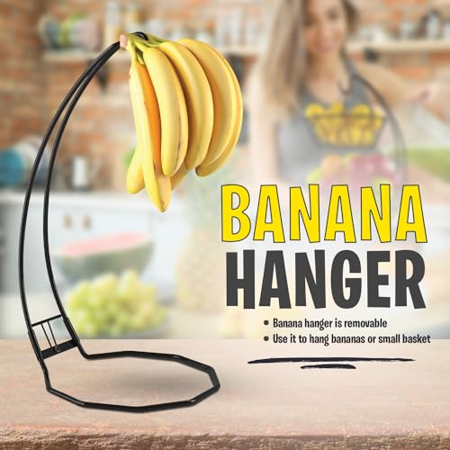 CuttleLab Fruit Basket with Banana Hanger, Fruit Bowl with Banana Holder, Fruit Bowl for Kitchen Counter used as Bread Basket, Vegetable Basket, Fruit Stand or Egg Holder with Banana Tree