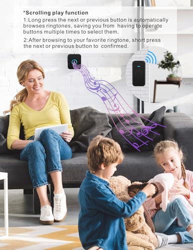 FOVKSUC Wireless Doorbell, Classroom Doorbell 1 Receiver + 1 Waterproof Button, with 60 Chimes 5 Levels Volume and LED Flash, 1000ft Range Door Bells for Homes Office Hospital