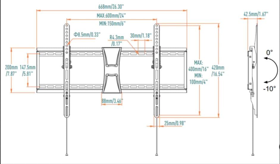 MOUNTUP UL Listed TV Wall Mount, Tilting TV Mount Bracket for Most 37-82 Inch Flat Screen/Curved Low Profile Wall Mount Saving Space Max VESA 600x400mm Hold up to 99 lbs Fit 16" 18" 24" Stud MU0008