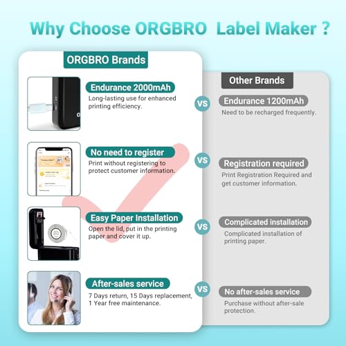 ORGBRO Label Maker Machine with Tape, X1 Portable Bluetooth Mini Label Printer for Organizing Storage, Rechargeable Thermal Label Maker Small Sticker Maker with Multiple Templates, Black