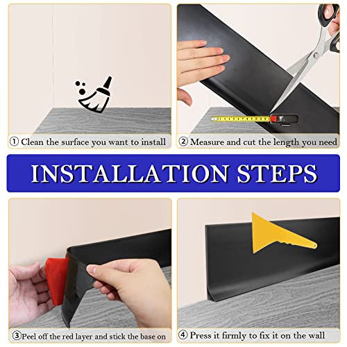 LSGCQ Flexible Baseboard Molding Trim 4 Inch x 40 Feet Self-Adhesive Vinyl Wall Base Peel and Stick Cove Base Rubber Wall Moulding Trim (Black)