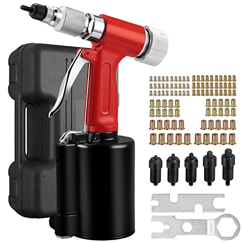 Proster Heavy Duty Pneumatic Rivet Nut Gun with 100Pcs Nut 5PCS Metric Mandrels M4 M5 M6 M8 M10 Capacity Pop Rivet Nut Gun for Body Panels Bicycle Attachments Furniture and Decorations