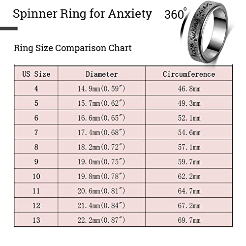 LuckyAmor Men's 8MM Black/Silver/Rainbow Stainless Steel Spinner Ring Band for Anxiety Relief Items for Men Sandblast Glitter Finish Size 7 8 9 10 11 12 (9, Silver)