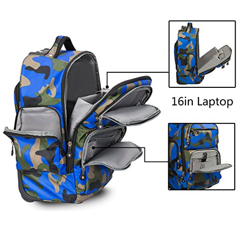 PAPITLULU 20 inches Big Storage Multifunction Travel Wheeled Rolling Backpack Business Trip Carry-on Luggage Laptop Bag, Green