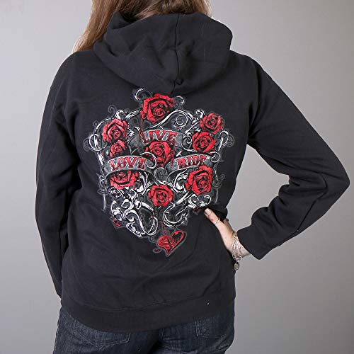 Hot Leathers Women's Live, Love, Ride and Roses Hooded Sweatshirt (Black, Small)