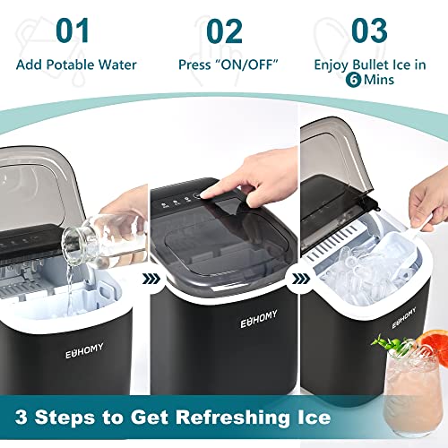 EUHOMY Countertop Ice Maker Machine with Handle, 26lbs Per Day, 9 Ice Cubes Ready in 6 Mins, Auto-Cleaning Portable Ice Maker with Basket and Scoop, for Home/Kitchen/Camping/RV (Silver)