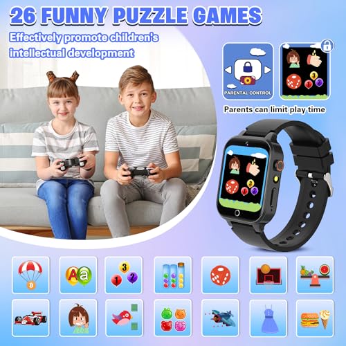 Kids Game Watch for Boys with 26 Puzzle Games HD Touchscreen Camera Music Player Flashlight Pedometer, Kids Toys Birthday Gifts for Boys Age 6-12 Boys Watches Ages 7-10 with 2 Screen Protector