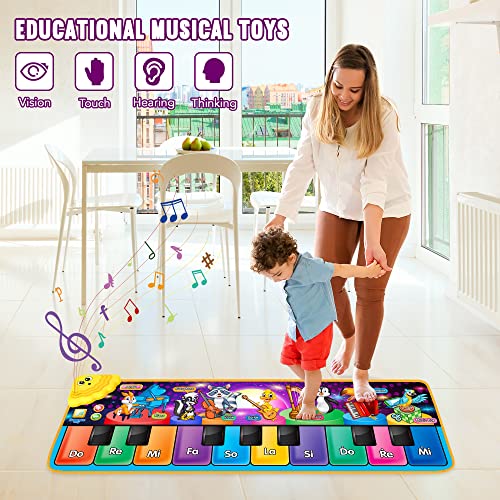 Kids Musical Piano Mats with 25 Music Sounds, Musical Toys Baby Floor Piano Keyboard Mat Carpet Animal Blanket Touch Playmat Early Education Toys for 1 2 3 4 5 6+ Years Old Girls Boys Toddlers