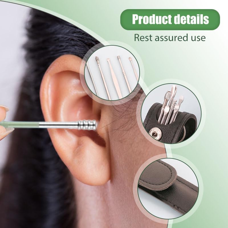 Ear Cleaner, Ear Cleaning Tool Set, Ear Cleaning Kit, Portable Spiral Earwax Cleaner Tool Set (Black)