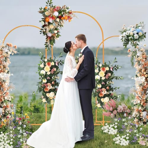 Dovnis Arch Backdrop Stand, Set of 3 Gold Metal Arch Stand Wedding Arch Frame 7.2FT, 6.6FT, 6FT Square Balloon Arch Stand for Birthday Party Baby Shower Wedding Graduation Ceremony Decoration