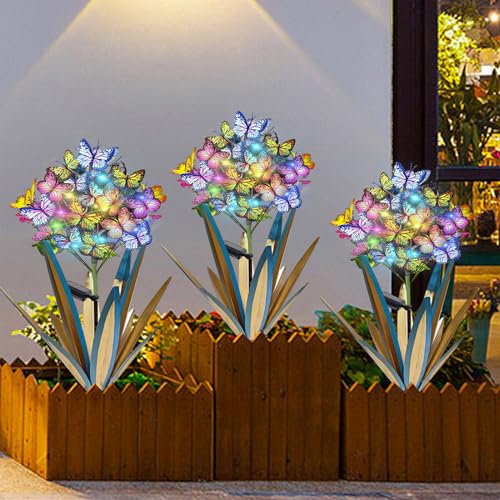 Homight Solar Metal Agave Butterfly Flower Stick Garden Sculpture Outdoor Gift Solar Garden Christmas Lights Swaying Butterfly Garden Lights Solar Outdoor (2 PCS Blue)
