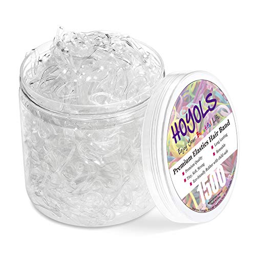 HOYOLS Clear Elastic Hair Rubber Bands, 1500pcs Mini Small Clear Ponytail Elastics Holders for Blond Kids Girls Hair No Crease Damage No Hurt 1 Inch TPU