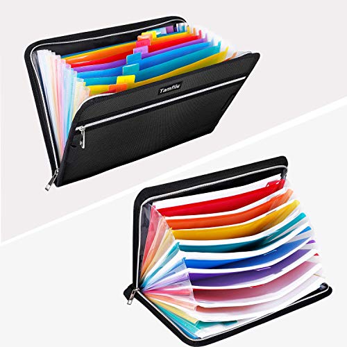 Tamfile Fireproof Accordion File Organizer with Handle, 13 Pocket Expanding File Folder with Zipper & Labels, File Folder with Multi-Pockets Paper Organizer Folder for Letter A4 Files, Blue