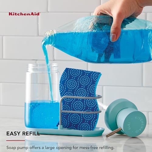 KitchenAid Refillable Soap Pump and Sponge Caddy with Rust Resistant Wire and Open Air Wire for Quick Drying, 12 Ounce, Mineral Water