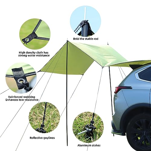 Zoomers Car Awning.Versatile Awning for Car Van SUV. Roof Rack Awning. Car Van SUV Awning for Camping. Car Awning Camping Retractable, UV Protection,Waterproof. (Green)