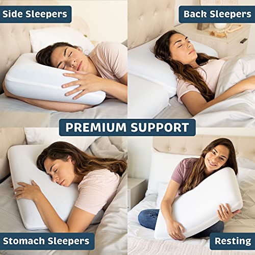 Pharmedoc Cooling Memory Foam Pillows, 1 Pack, Ventilated Cool Blue Bed Pillow, Reading and Bed Rest Pillows, Standard, Back Sleeper and Side Sleeper Support, Sleeping Pillows for Adults