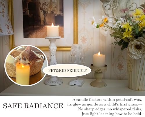 CozierGlow Flameless Pillar Candles Flickering with Remote Timer, Battery Operated LED Candles Up to 400 Hours, 3D Moving Flame Real Wax Candles, Set of 3, D3 x H4, 5", 6",Remote Included (White).