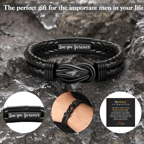 Btysun 70th Birthday Gifts for Men, 70th Birthday Gifts Leather Bracelet for Men Forever Linked Together Mens Bracelets Stainless Steel Dad Happy Birthday Gift for Grandpa