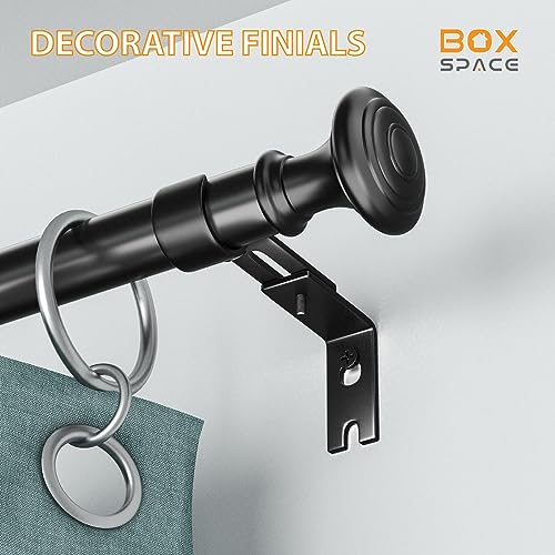 Box Space Curtain Rods for Windows 28 to 48 Inch, 3/4 Inch Diameter Black Curtain Rod with Decorative Finials, Adjustable Length Small Window Curtain Rod Heavy Duty Drapery Rod, Black