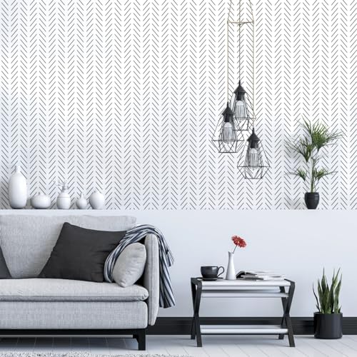 Erfoni Black and White Peel and Stick Wallpaper Modern Herringbone Contact Paper Bathroom 17.7inch x 78.7inch Geometric Removable Wall Paper Peel and Stick Self Adhesive Contact Paper