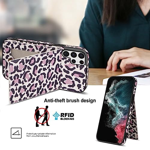 Phone Case for Samsung Galaxy S22 Ultra 5G Wallet Cover with Tempered Glass Screen Protector and RFID Card Holder Slot Stand Cheetah Leopard Print Cell S22ultra 22S S 22 S22ultra5g 6.8 Women Purple