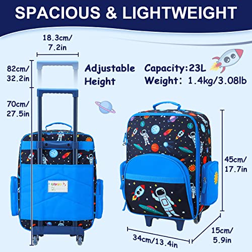 RAVUO Kids Suitcases for Boys, Cute Boys Rolling Travel Luggage for Toddler Children with Wheels Astronaut Space