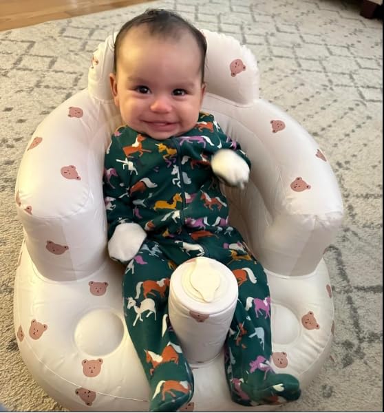 Baby Inflatable Seat for Babies 3-36 Months, Built in Air Pump, Baby Support Seat Summer Toddler Chair for Sitting Up, Baby Shower Chair Floor Seater (Bear)