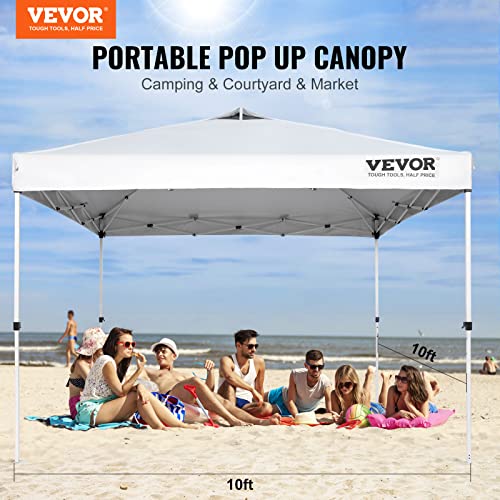 VEVOR Pop Up Canopy Tent, 10 x 10 ft, 250 D PU Silver Coated Tarp, with Portable Roller Bag and 4 Sandbags, Waterproof and Sun Shelter Gazebo for Outdoor Party, Camping, Commercial Events, Dark Gray