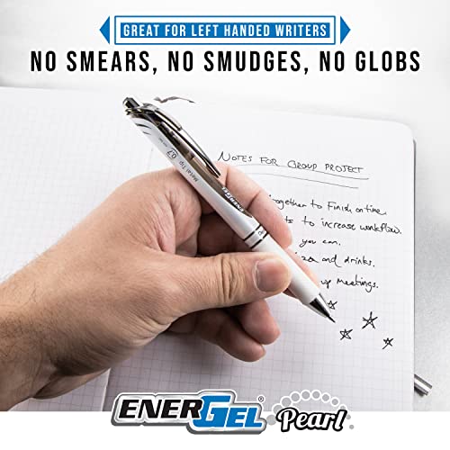 Pentel Gel Ink Pen, EnerGel Pearl RTX0.5mm, Fine Point, Needle Tip (BLN75WBP3A),Black