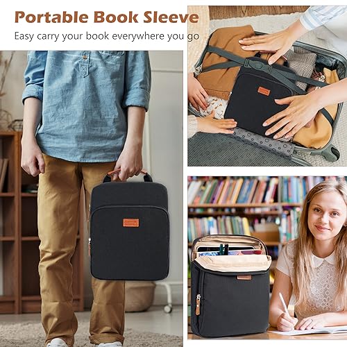 Aplufine Book Sleeve with Zipper, Book Pouch 11" X 9", Book Protector Pouch, Book Sleeve for Book Lovers, Book Cover, Book Carrying Case for Book Accessories, Study Suppliers