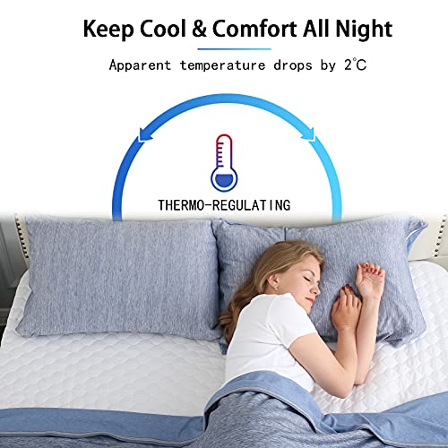 CHOSHOME Cooling Pillow Cases Standard, Double-Side Design [Cooling & Cotton] Q-Max 0.45 Cooling Pillow Covers for Night Sweats Hot Sleepers, Hidden Zipper, 2 Pack (20" X 26", Blue)