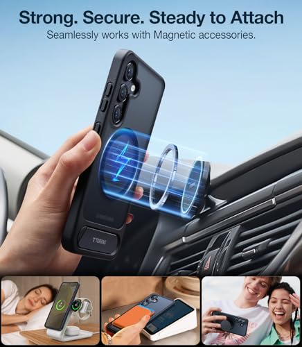 TORRAS Strong Magnetic & Seamless Stand for Samsung Galaxy S24 Case for MagSafe, 12FT Mil-Grade Drop Protection, Adjustable Kickstand for Samsung Galaxy S24 Case with Stand, Slim Frosted Matte Black