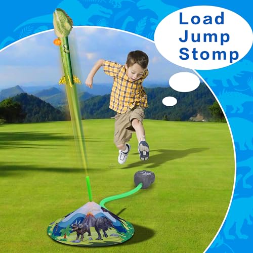 Gizzjoy Dinosaur Toy Rocket Launcher for Kids - Launch Up to 100 Ft, 4 Rockets, Outdoor Outside Toys for Kids, Dinosaur Toys, Birthday Gifts for 3 4 5 6 7 8-12 Year Old Boys Girls