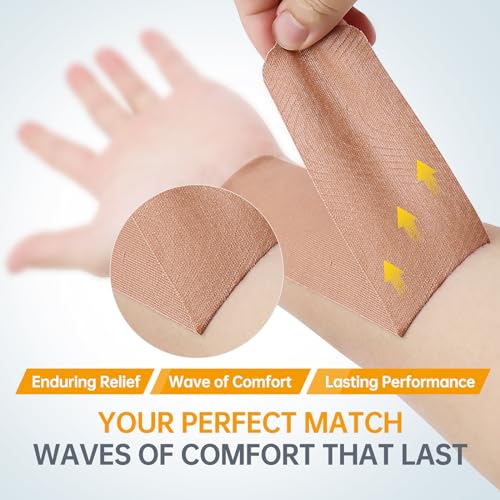 Dimora Uncut Kinesiology Tape - 4 Rolls Pure Cotton Elastic Athletic Tape 65.6 ft in Total, Medical Grade Adhesive Sports Tape for Muscle Pain Relief and Joint Support, Beige