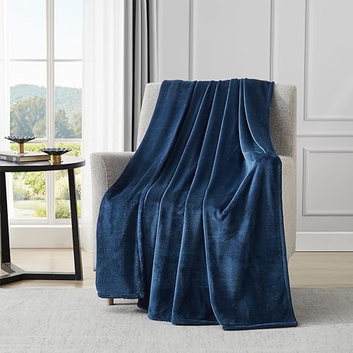 Casual Living 32590 Full-Queen Size Fluffy Silky Smooth Cozy Soft Pet Friendly Water Resistant Lightweight Machine Washable Fleece Bed Blanket Sofa Cover for Bed Sofa Chair and Couch, Full/Queen, Blue