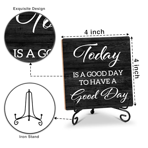 Inspirational Quotes Home Office Desk Decor with Stand - Today Is A Good Day to Have A Good Day - Motivational Wooden Sign Gift for Women Men Friends Coworkers - C20