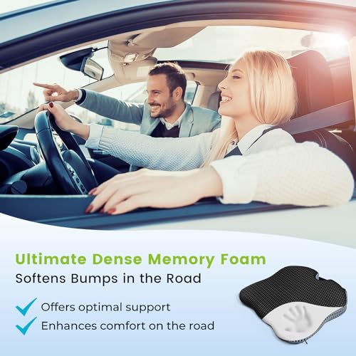 Wedge Car Seat Cushion for Driving Broaden Vision by Raised Back- Soft Dense Memory Foam Car Seat Cushion for Car Seat Driver/Passenger Offer Comfort and Relief for Sciatica,Hip,and Coccyx Pain(Black)