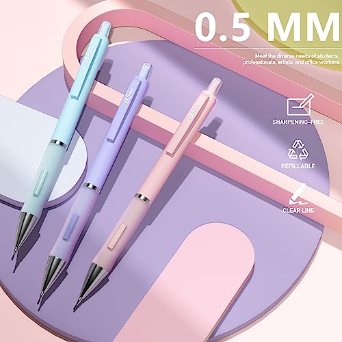 Four Candies 0.5 Mechanical Pencil Set, with 0.5mm #2 Lead Refills, Pastel Erasers & Eraser Refills, 13-Count Pack, Cute Aesthetic School Supplies for Writing, Drawing and Sketching