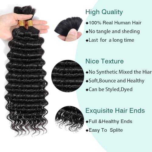 Human Braiding Hair for Boho Braids Deep Wave Bulk Human Hair Highlight 4/30 Brazilian Virgin Curly Human Hair Extension Wet and Wavy Micro Human hair Braiding Hair 2 Bundles/Pack 100g(26inch)