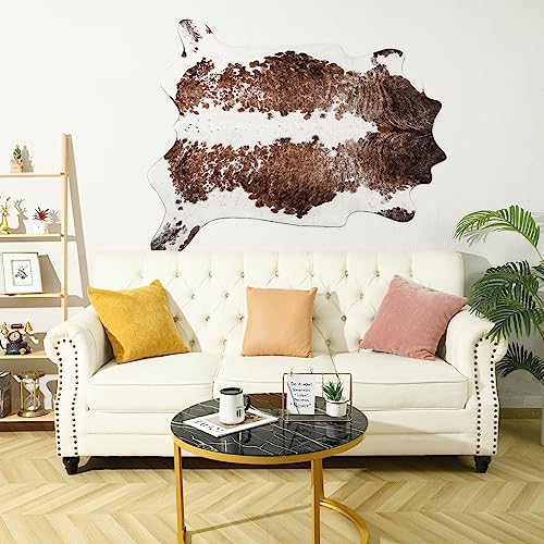 NEOCOZY Exquisite Cowhide Rug, 4.6 x 5.2 ft Faux Cowhide for Living Room Bedroom, Cow Print Rug for Wall, Non-Slip, Camel White