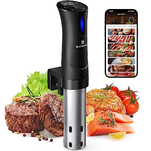 BLITZHOME Sous Vide Machine, WiFi APP Included, 1100W Sous Vide Cooker with Accurate Temperature & Timer, Ultra Quiet Stainless Precision Immersion Circulator Device, Kitchen Gadgets with Recipes